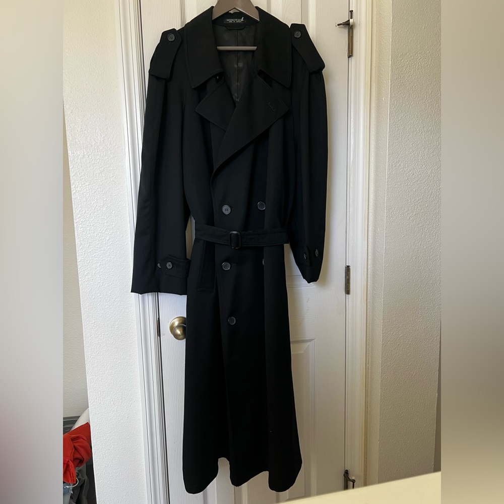 Vintage Pierre Balmain Black Double Breasted Wool Trench Coat - Size 44R